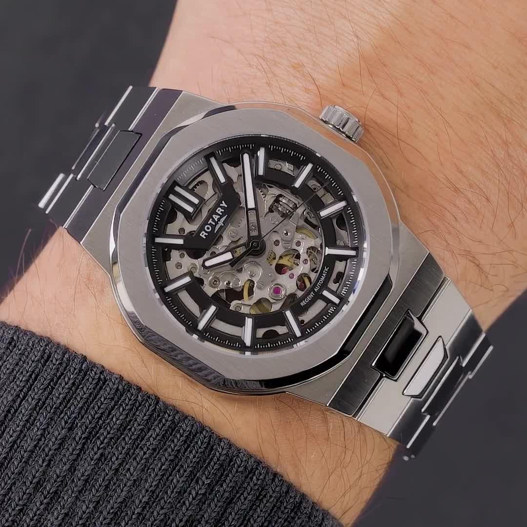Image thumbnail 7 of 7 of Rotary Men's Regent Skeleton Automatic SS Bracelet Black Dial 100m